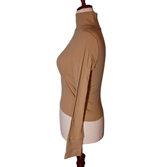 NEW Aerie Longsleeve Tan‎ Cotton Mock Neck Top Size M - Picture 4 of 13